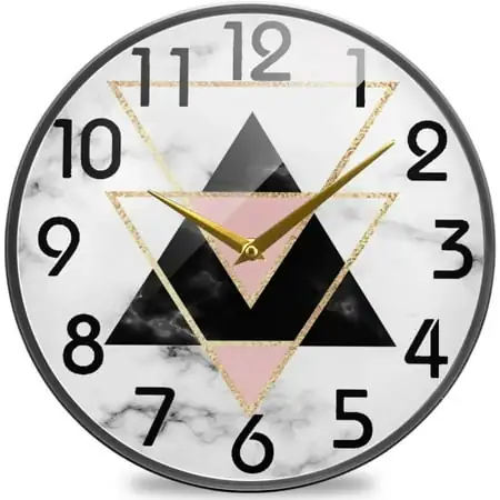 GZHJMY Geometric Marble with Gold and Black Triangles Round Wall Clock, 9.5 Inch Silent Battery Operated Quartz Analog Quiet Desk Clock for Home,Office,School