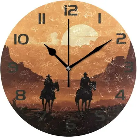 GZHJMY Wall Clock Western Desert Cowboy 10 Inch Silent Non Ticking Quality Quartz Battery Operated Digital Round Easy to Read for Home Office Kitchen Decorative