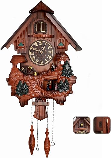 Handcrafted Cuckoo Clock with Dancing Figures: A Wall-Mounted Cuckoo Clock for Your Home Decor to Add a Natural Countryside Touch and Perfectly Accent Your Living Space