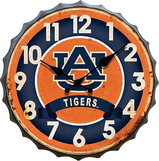 Hanna's Handiworks Auburn University Bottle Cap Clock Vintage Metal Tigers Wall Art – Show Your Team Spirit with AU Fan Decor