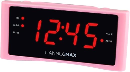 HANNLOMAX HX-151CR Alarm Clock Radio, PLL AM/FM Radio, Dual Alarm, 1.2 Red LED Display, AC Operation only. (Pink)