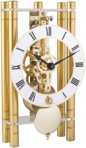 Hermle 23020500721 Mikal Rectangular Table Clock - Gold with a Roman Metal Dial & Brass Pendulum