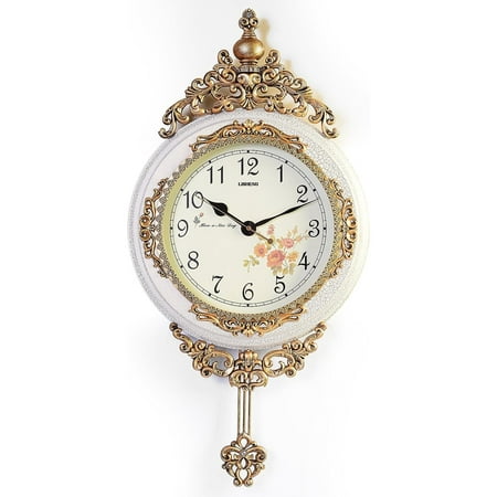 HetayC Fabulous Antique Linseng 24X15 Wooden Style Pendulum Ivory Wall Clock