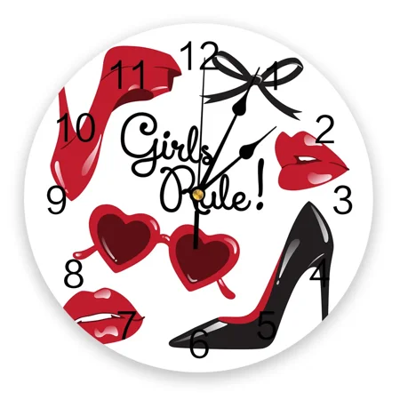 High Heels Lips Glasses Design Wall Clocks Silent Home Cafe Office Wall Decor Clocks for Kitchen Wall Art Large Wall Clocks 25cm（10 Inch）