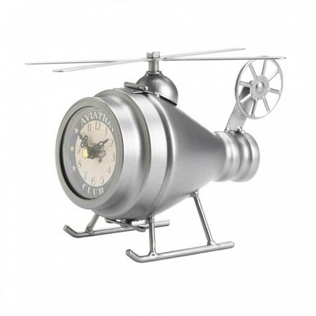 Home Decorative Vintage-Look Desk Clock - Silver Helicopter