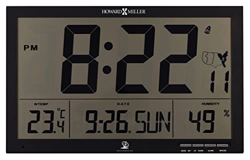 Howard Miller Ayden Digital Wall Clock 625-770 – Matte Black Finish, Large Display, Silver Finished Buttons, LED Display, Radio-Controlled, Daylight-Saving Time, Smart Alarm Clock