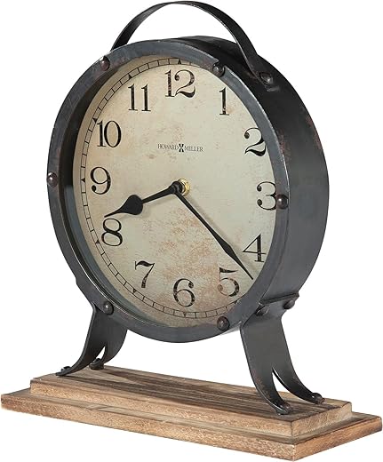 Howard Miller Moscow Mantel Accent Clock II 13 in Analog Display, Battery Operated Metal Clock with Analog Dial, Easy to Read for Living Room, Bedroom, Shelf Decoration, Fireplace, Farmhouse Decor