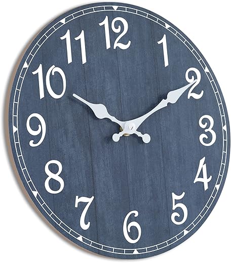 HYLANDA Wall Clock 14 Inch, Navy Wall Clocks Battery Operated Silent Non Ticking, Nautical Round Wooden Blue Clocks Decorative for Bathroom, Kitchen, Living Room, Home, Bedrooms, Office (14")