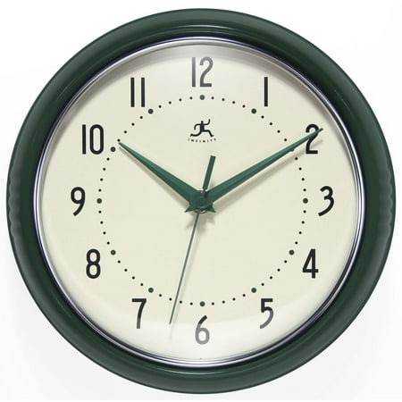 Infinity Instruments Retro Round Hunter Green Metal 9.5-inch Analog Wall Clock