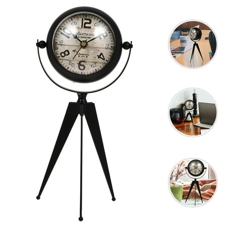 Iron Art Clock Tripod Mute Clock Household Clock Crafts Decor Handicraft Articles Without Battery (Black Size S)