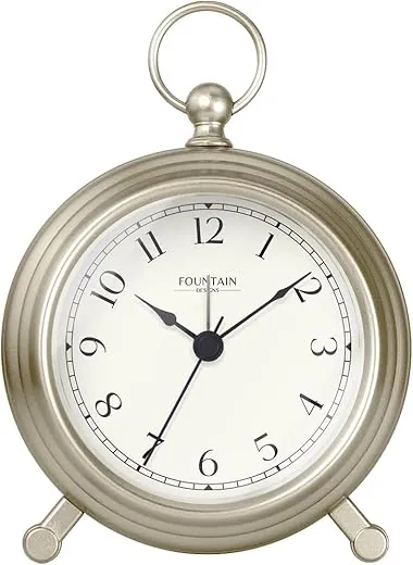 Jensen Pocket Watch Alarm Clock - Silent Non Ticking, Modern Farmhouse Style, Wall & Mantel 2 in 1 Clock, Desk & Shelf Clock, Morning Silver Color Finish, 5.4(H) x 4.5(W)