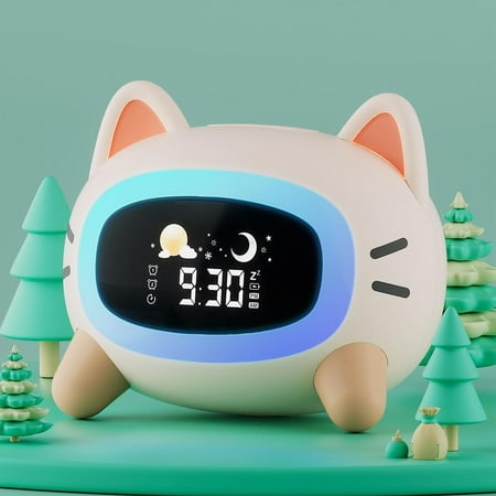 Kids Alarm Clock Cat, OK to Wake Clock for Kids with Night Lights, Children's Sleep Training Sound Machine, Cute Toddler Digital Alarm Clock, Ideas Gifts for Kids Girls Boys Bedrooms