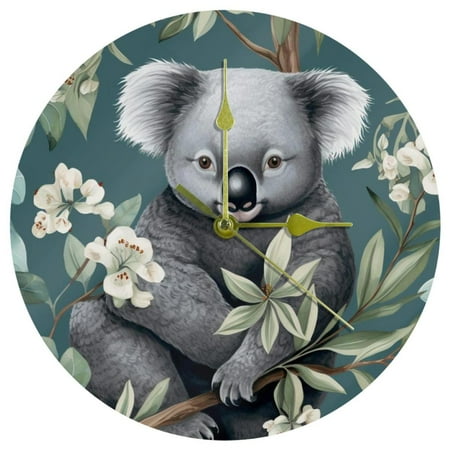 Koala Wall Clocks: Round Acrylic 9.8 Inches Silent Non Ticking Battery Powered for Kitchen Bedroom Living Room Office, etc.