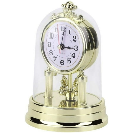 KOK-Antique Clock, Plastic Table Clock on Stand European Retro Style Living Room Clock Rustic Mantel Clock Farmhouse Clock Silent Table Clock Home Decor (Gold)-0507