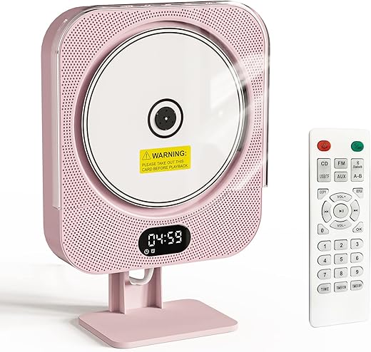 Kpop Pink CD Player Desktop/Wall,Wired Vertical Cute CD Players for Home, Bluetooth Speakers/FM Radio with IR Remote Control,CD Music Timer Alarm Clock with LED Display,Support CD/USB/TF/AUX/Copy