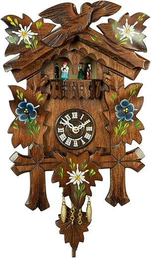 Kuckulino Black Forest Clock Swiss House with Quartz Movement and Cuckoo Chime, Turning Dancers