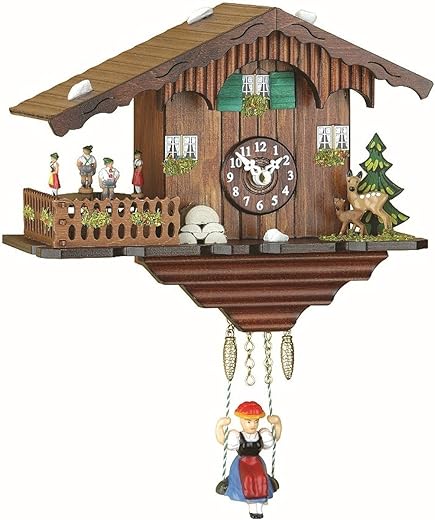 Kuckulino Black Forest Clock Swiss House with Quartz Movement and Cuckoo Chime, Turning Dancers TU 2019 SQ