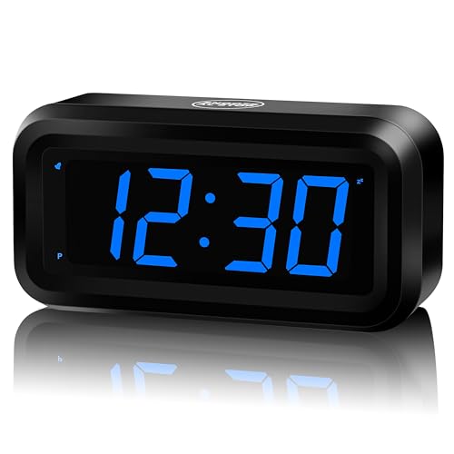 KWANWA Alarm Clock, Digital Clock, 1.2inch Dark Blue LED Clock, Adjustable Brightness, Dim Night Model, 12H/24H, Battery Operated, Wall Mount, Snooze, Clock for Kids Bedroom, Small Travel Clock