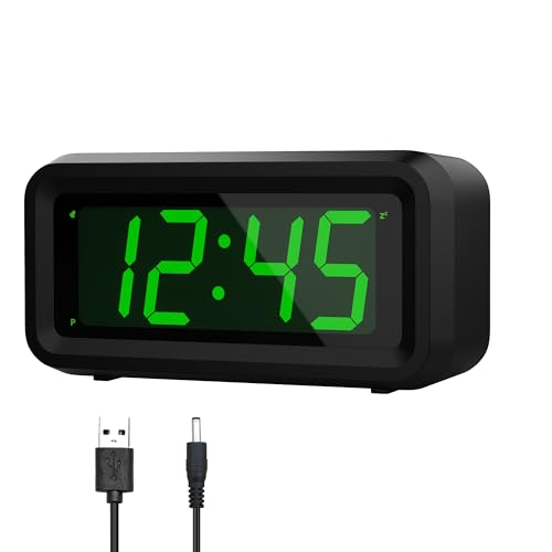 KWANWA Small Digital Clock, Corded Powered/Battery Operated, Alarm Clock,12H/24H, Table-top/Wall-Mount, Updated Setting Button, 1.2‘’ LED Lit up, Adjustable LED Brightness, Auto Night Model