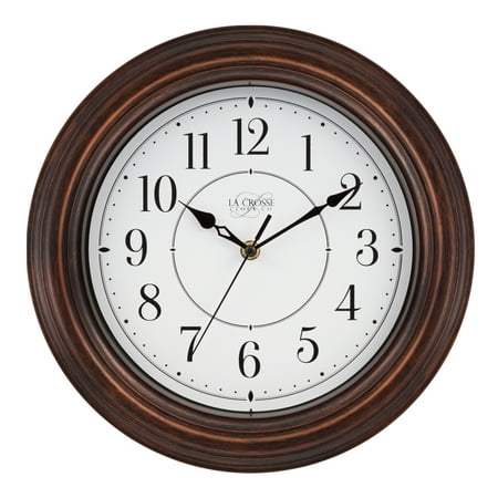 La Crosse Clock 12 inch Evelyn Brown Quartz Analog Clock with Silent Movement, 404-2630W