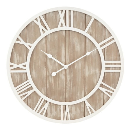 La Crosse Clock 19.7-inch Harper Brown Analog Coastal Wood Quartz Analog Clock, 404-3450