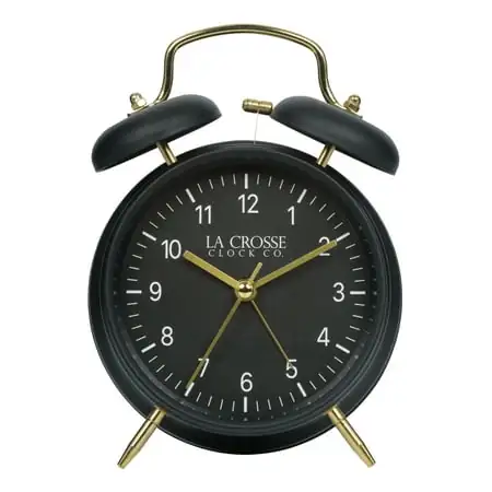 La Crosse Modern Black and Gold Twin Bell Analog Quartz Deep Sleep Alarm Clock