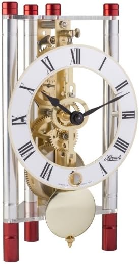 LAKIN Mantel Clock By Hermle 23023T40721 | Silver & Red | Gold Pendulum