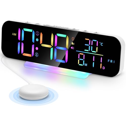 Large Display Digital Alarm Clock for Bedroom Living Room Office Decor,Dual Alarm,Extra Loud,Flashing Light for Heavy Sleepers,Bed Shaker for Hearing Impaired,Week/Date/Temp (White)