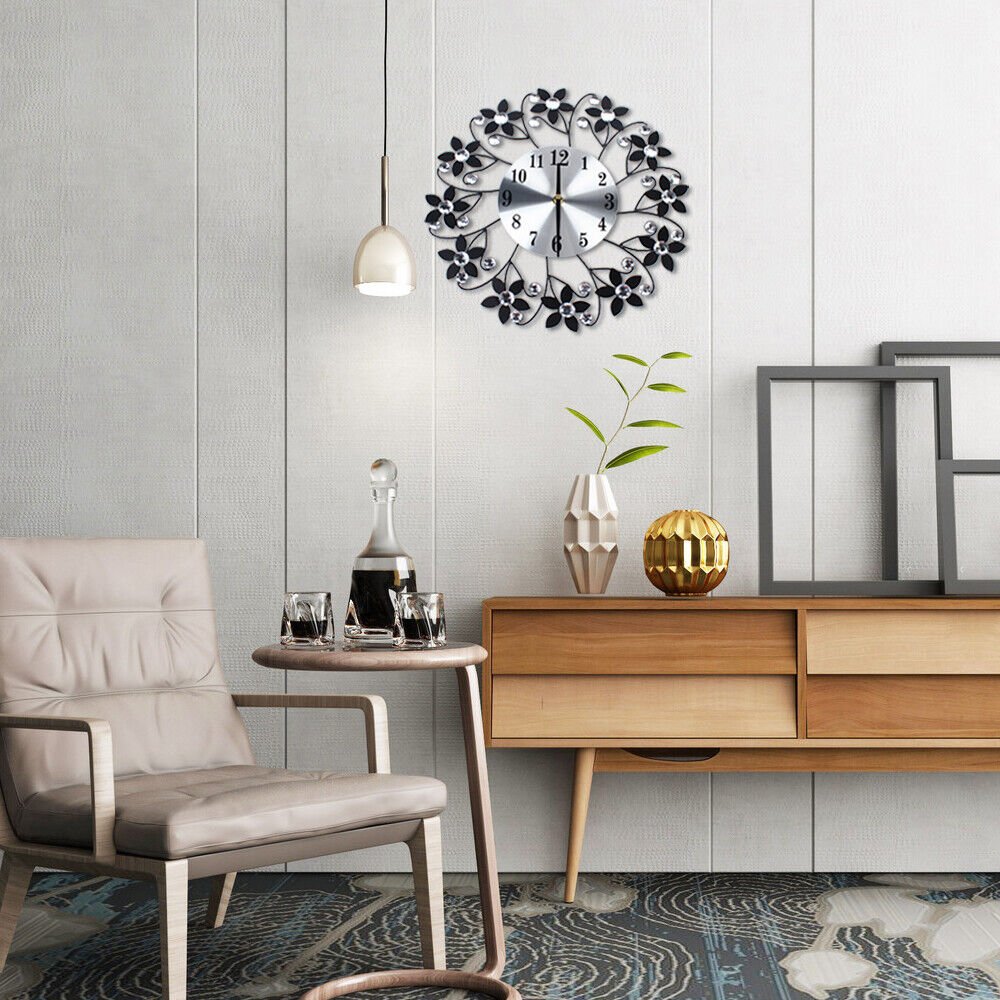 Large Outdoor Wall Clock Metal Flower Oversized Living Room Silent Decorative
