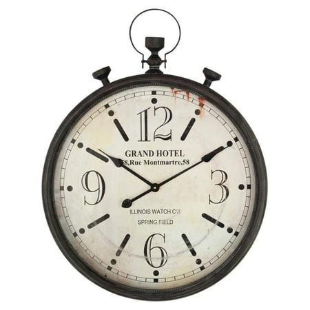 Large Pocket Watch Metal Wall Clock with Antique Frame for Home, Kitchen, Living Room, Oversized Wall Clock with Handle, Silent Non-Ticking,Distressed Black 23.5 x 30