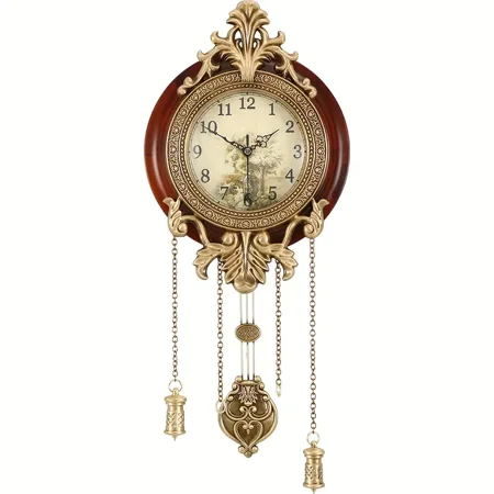 Large Wall Clock with Pendulum, Retro Style, Battery Operated, Vintage Royal Decor for Home Living Bedroom