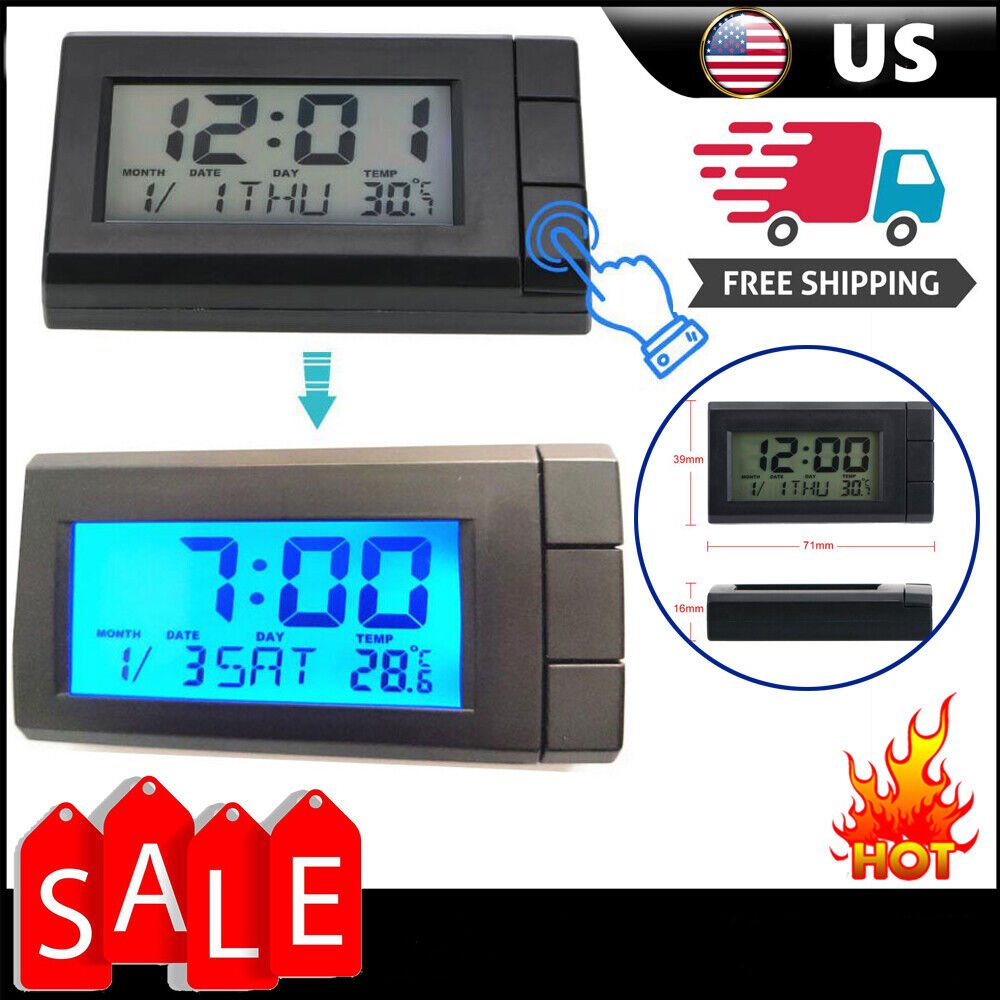 LCD Digital Clock Date Time Temperature For Car Dashboard Desk Backlight Office