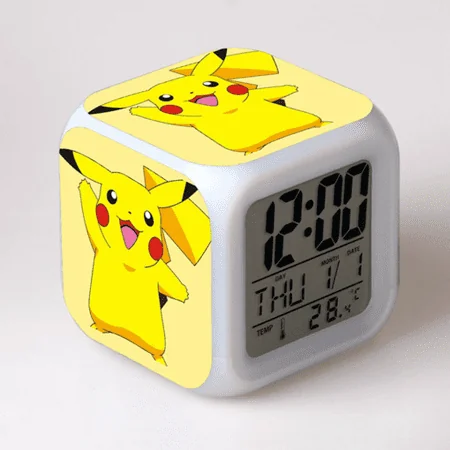 LED Alarm Clock Pokémon Pattern Creative Desk Table Clock Glowing Electronic Colorful Digital Clock for Unisex Adults Girl Boy Kids Children Toy Birthday Present Gift