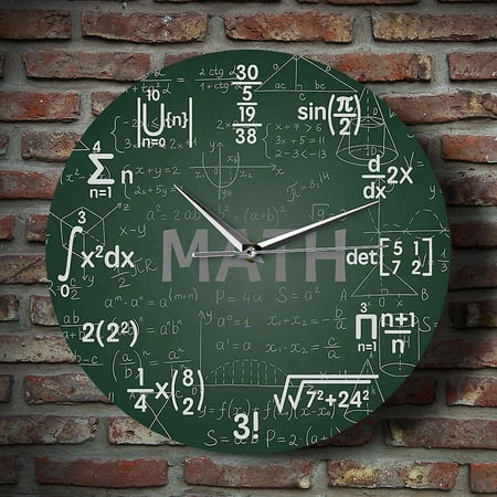 Lei Song Wall clock with math design and green chalkboard on the wall, math and science art