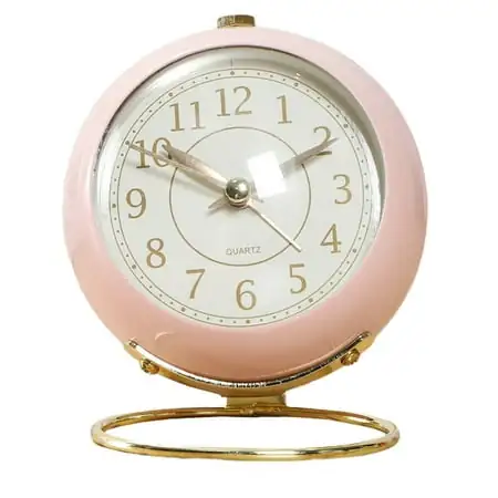 Linaichen table clock Silent Metal Alarm Clock for Home and Office - Round Desktop Bedside Clock