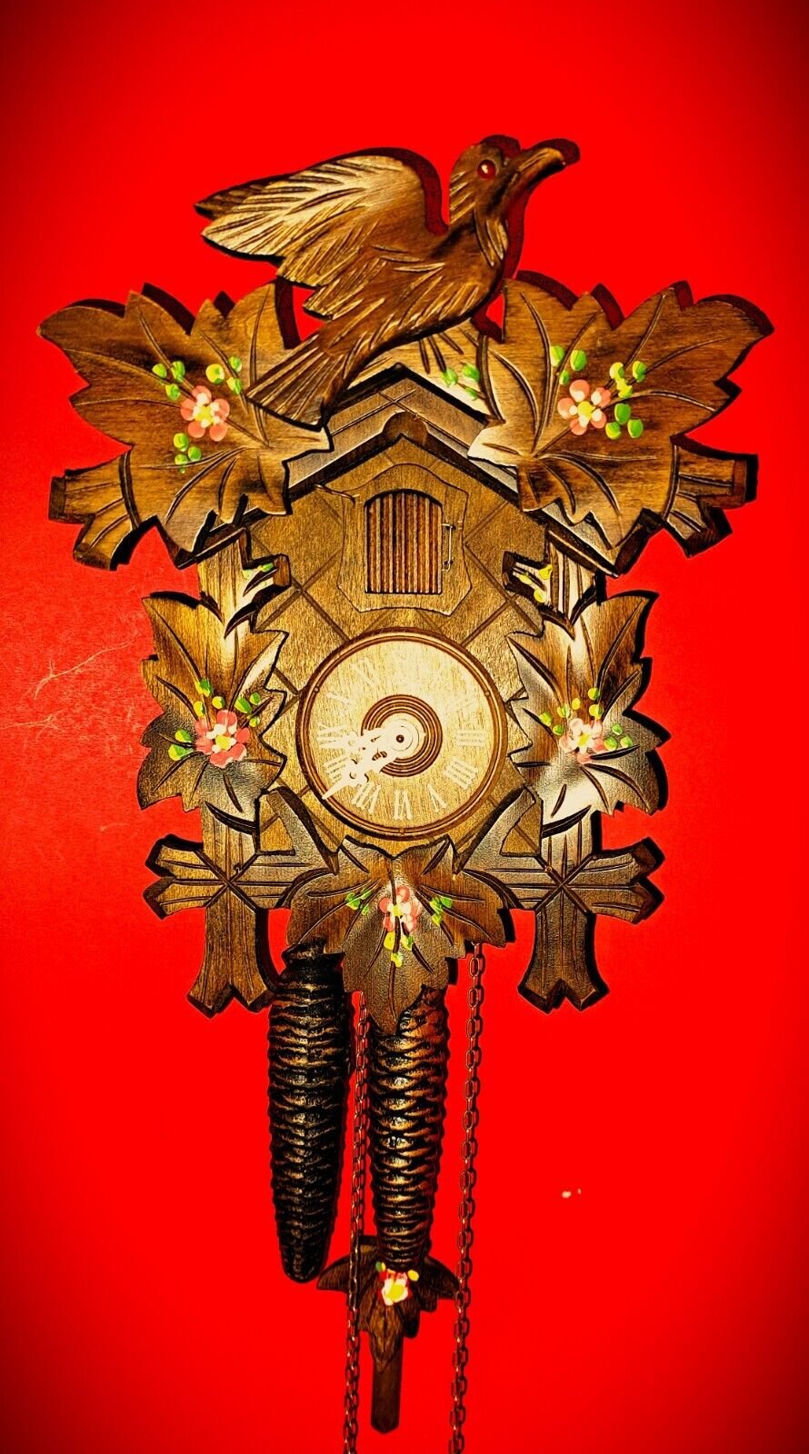 Little Anton Schneider Painted Flowers Cuckoo Clock w/Silencer
