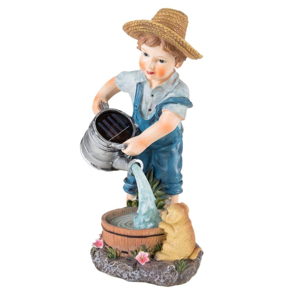 Little Boy Solar Powered LED Light Garden Statue