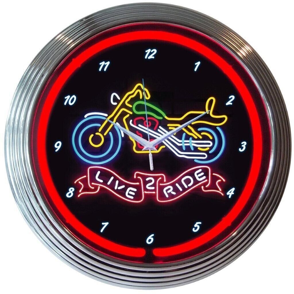 Live 2 Ride Neon Clock 15"x15" 8LIVE2