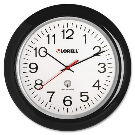 Lorell 13-1/4 Radio Controlled Wall Clock Analog - Quartz - White Main Dial - Black/Plastic Case