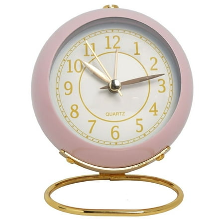 Luxury Student Metal Round Alarm Clock Desktop Decoration Number Clock Retro Style PINK