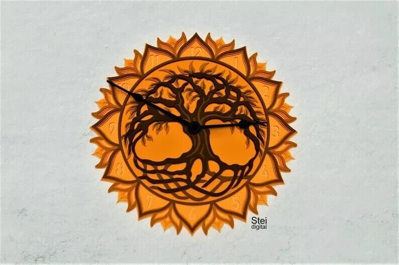 Mandala Tree Of Life Wall Clock Battery Operated Silent Round Clock Wall Décor