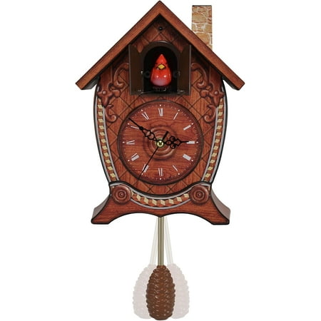 Mark Feldstein & Associates Traditional Chalet Style Singing Cardinal Tabletop Wall Sound Cuckoo Clock