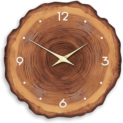 MDF Wood Wall Clock for Living Room Decor - Rustic Wall Clocks Battery Operated 12 Inch - Brown Annual Ring Wall Clock Non Ticking (No Solid Wood)