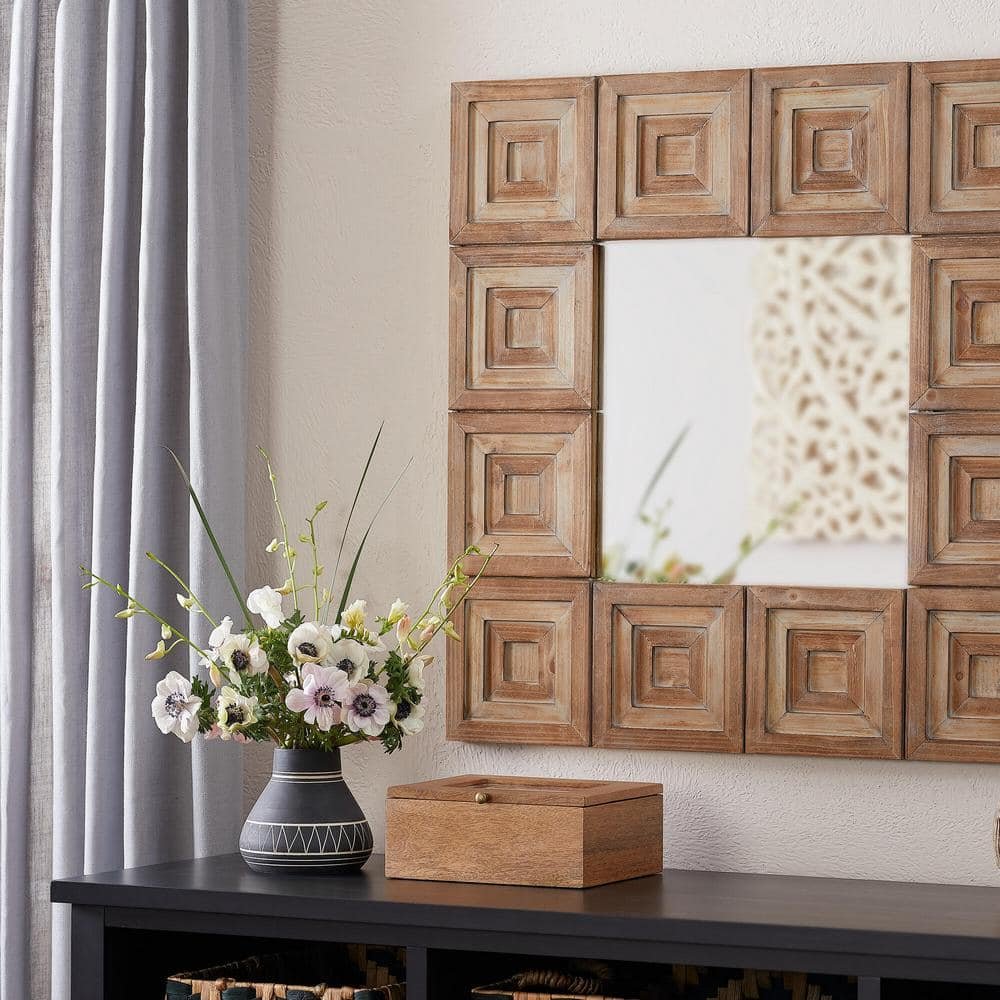 Medium Square Brown Antiqued Art Deco Accent Mirror (32 in. H x...