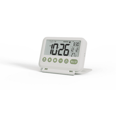 MeesMeek Digital Alarm Clock, Folding Travel Clock with 3.54 inch Large LCD Display, White, 9-Minute Snooze, 2 Volume Levels, Backlight, Battery Included