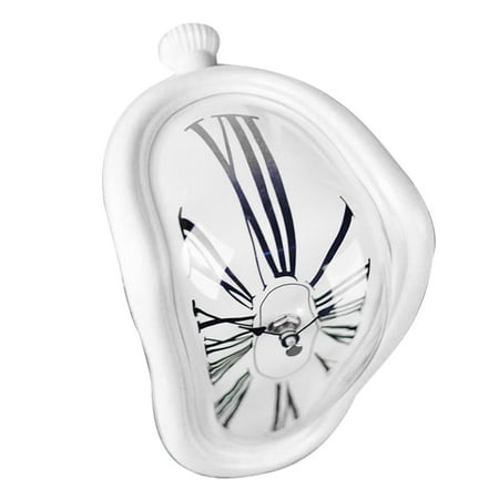 Melting Clock Plastic Retro Decorative Electroplated Metal Paint Desk Table Clock for Office White