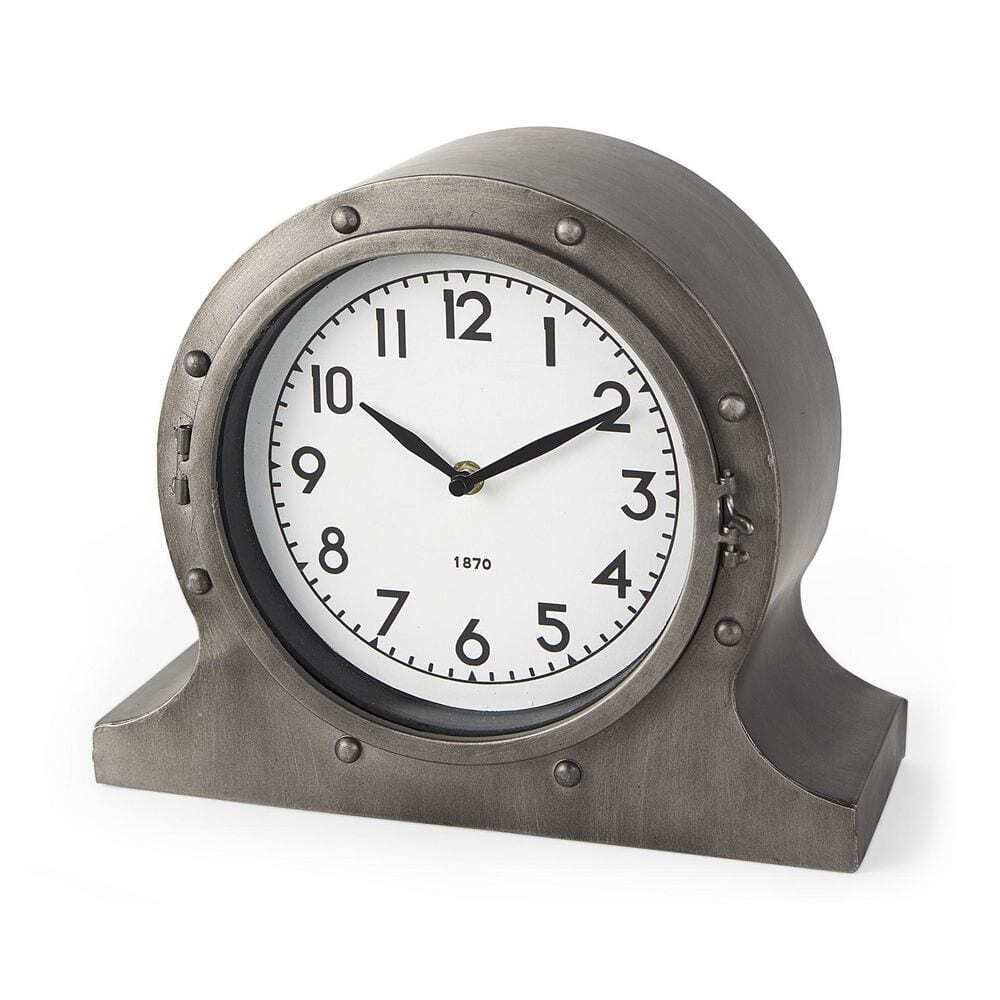 Mercana Table Clocks 30.5"x25.8" AA Batteries Analog Industrial Round Gray Metal