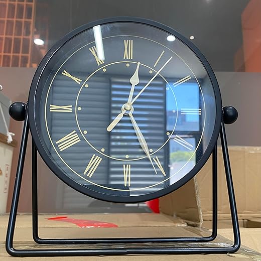 Metal Table Clock with Roman Numerals, 12 Inch Diameter