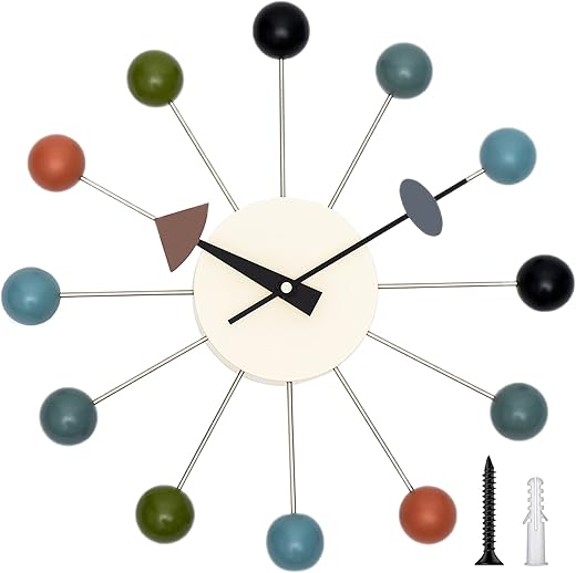 Mid Century Wall Clock -Replica George Nelson Ball Clock for Retro Modern Decor (Multicolor 13