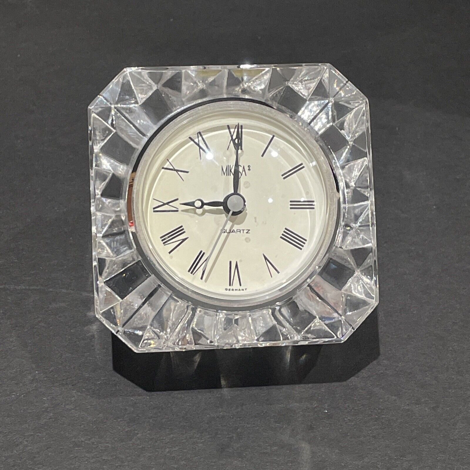 MIKASA Quartz 3.5" Crystal Glass-Mounted Desk Clock - Germany